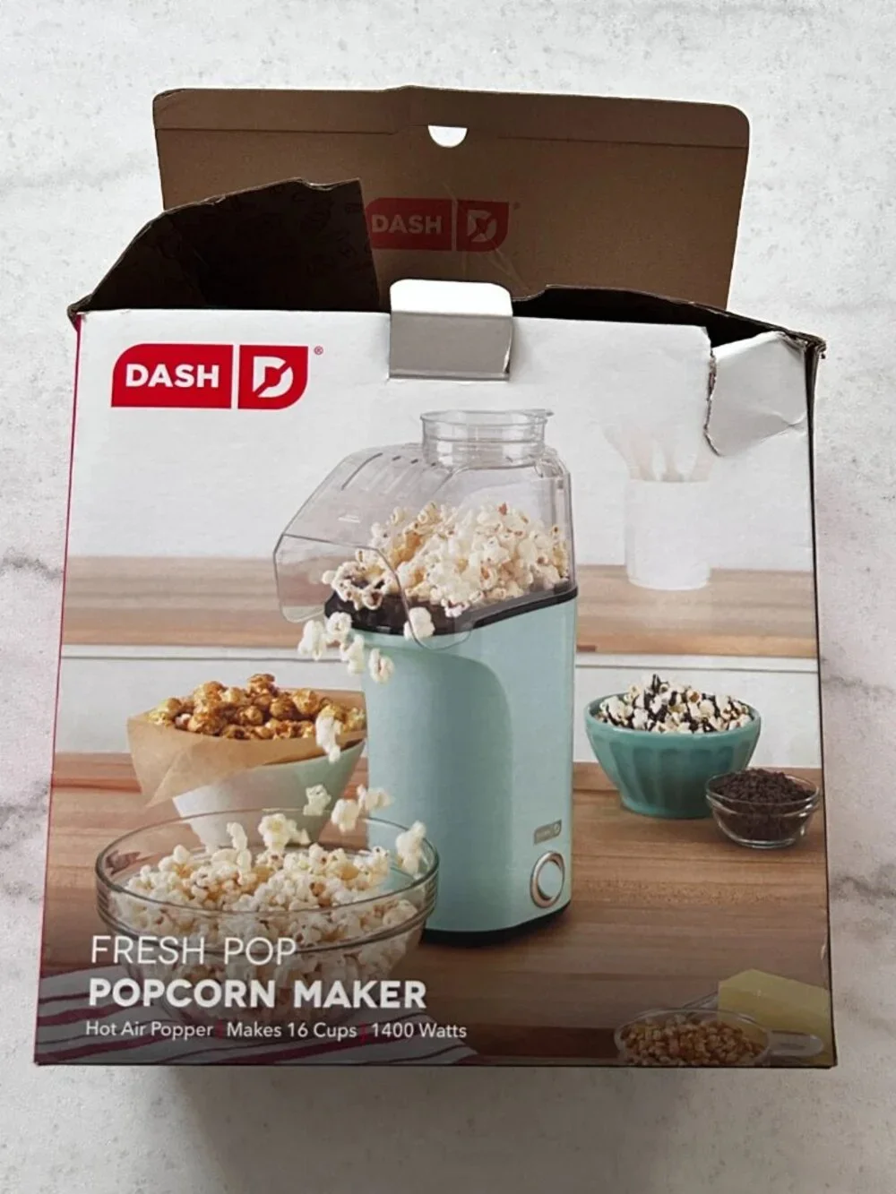 Dash Fresh Pop Popcorn Maker Hot Air Popper 16 Cups 1400W Aqua Mint